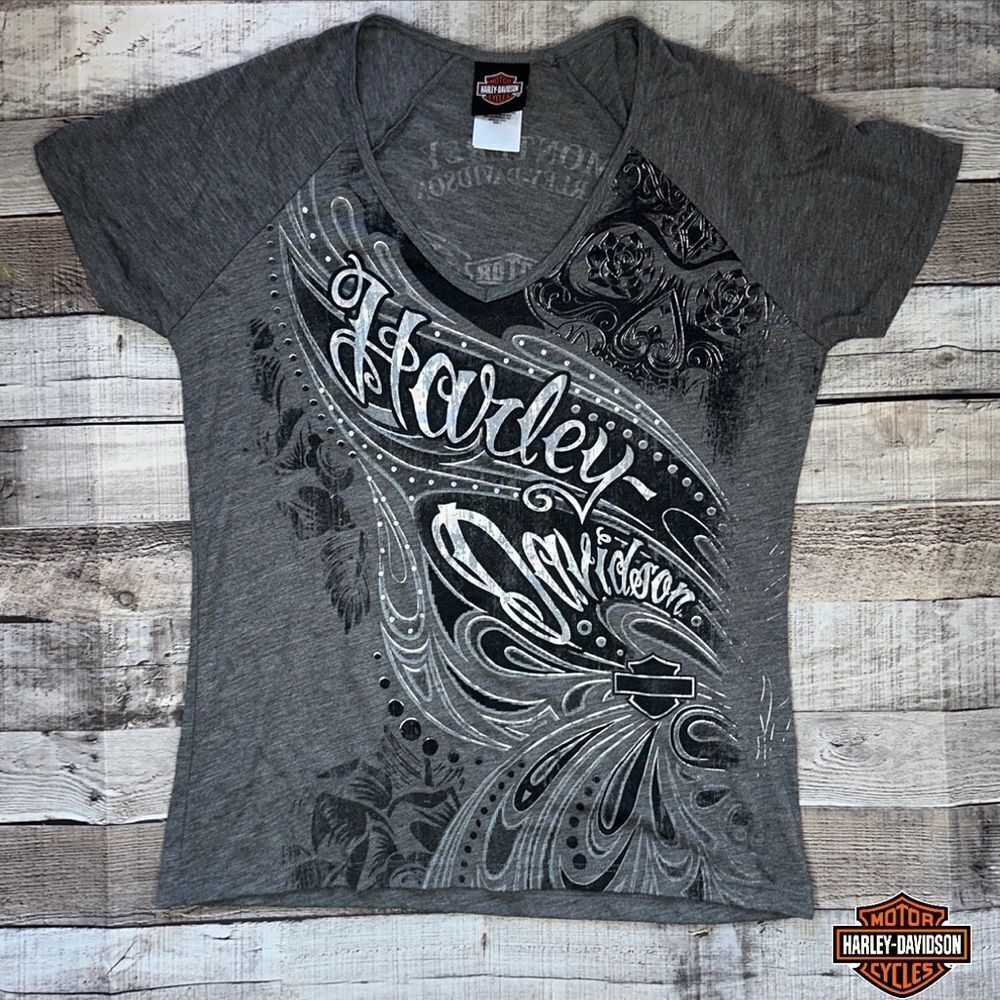 Harley-Davidson Women's Gray Graphic Top